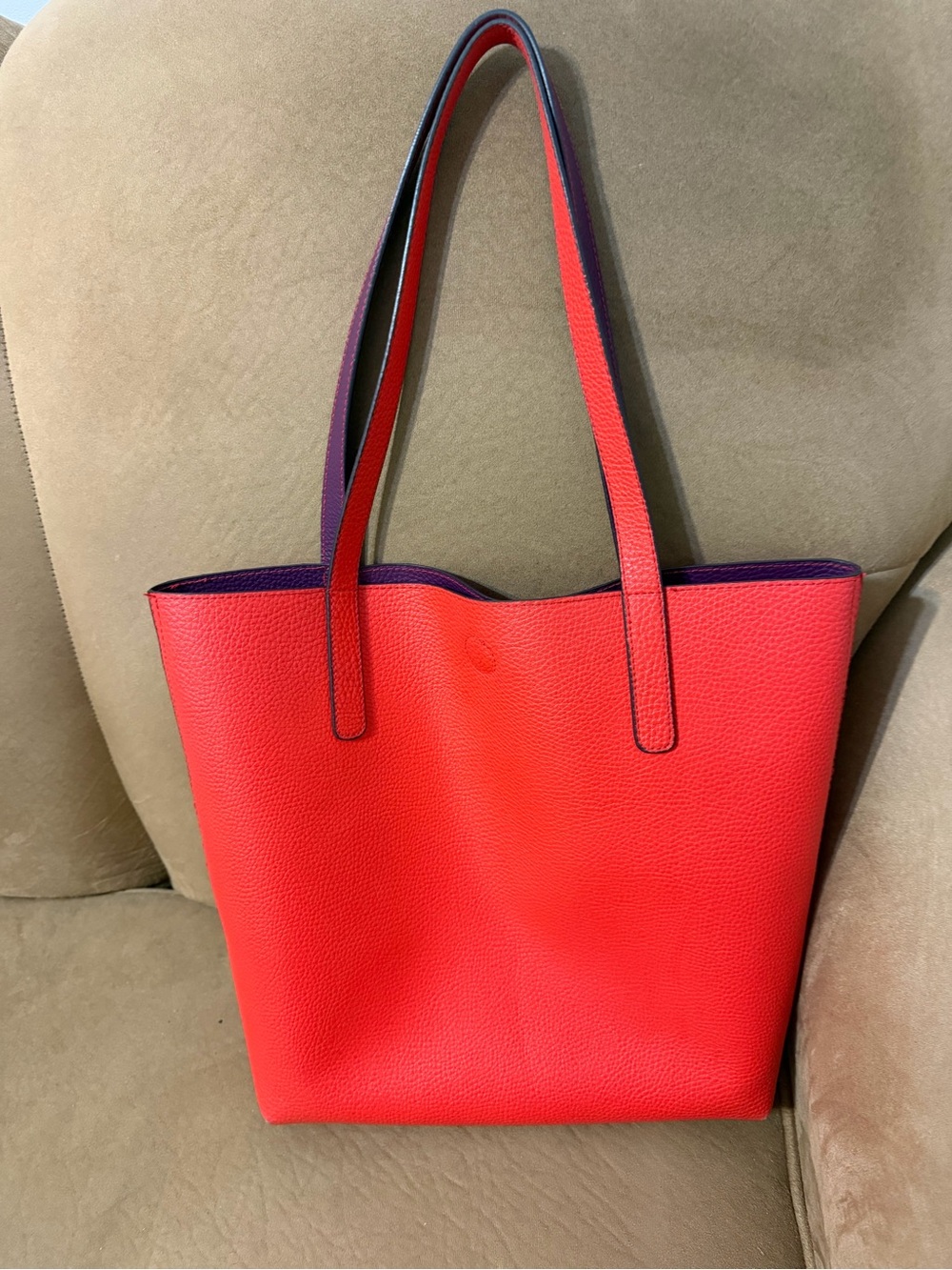 Women's Red Tote Bag - Reversible Purple Trim